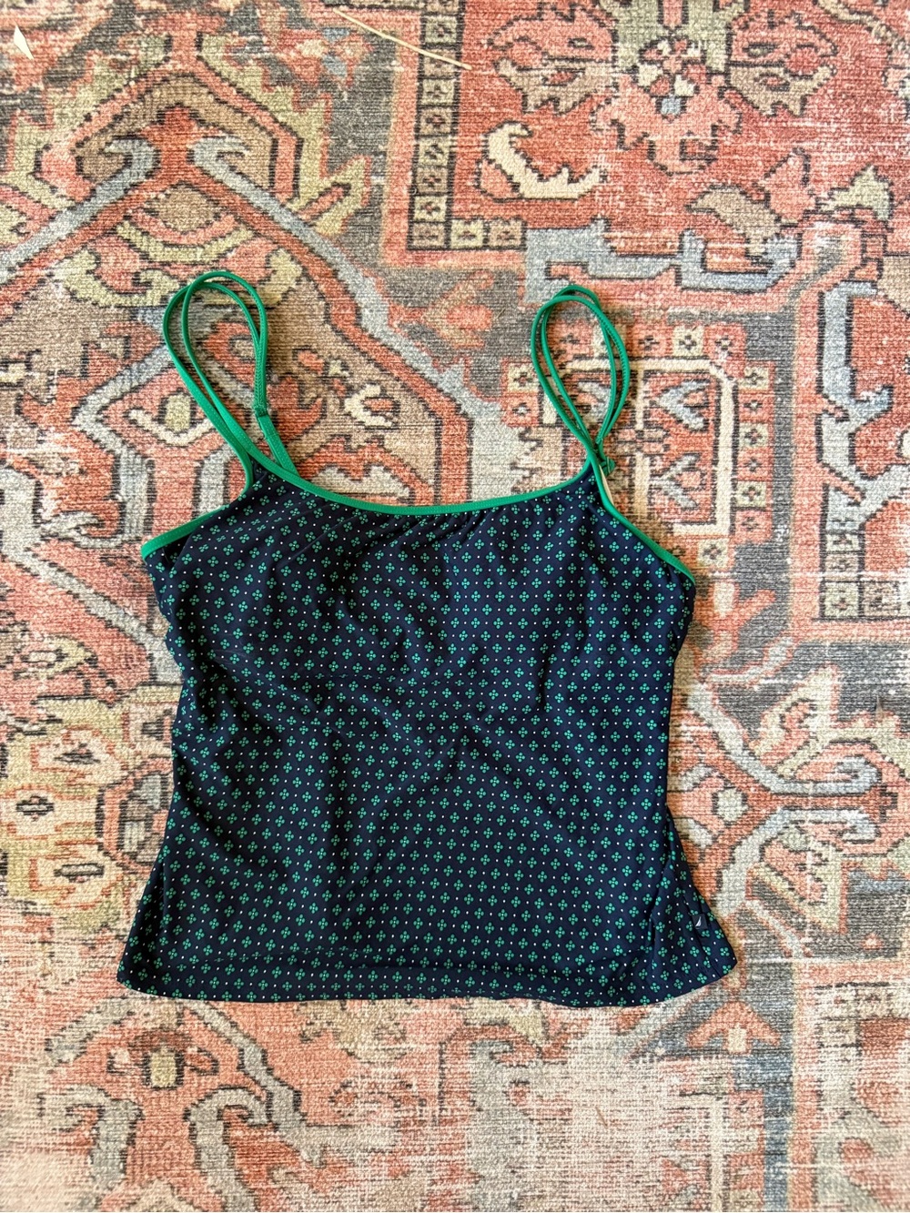 Nautica Black Tank Top with Green Dot Print and Green Straps